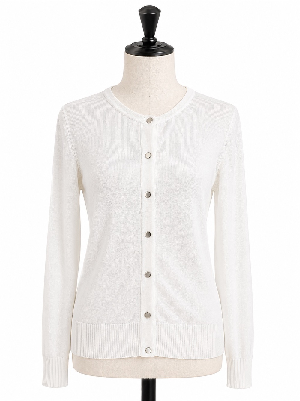 Cache White Knit Button Front Cardigan Sweater Women’s Small Classic Stretch